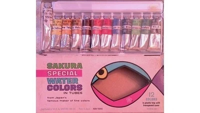 Набор акварельных красок Sakura Special XAMW-12 12 цветов чернила Sanford Япония 1960-е - Изображение 1 из 4
