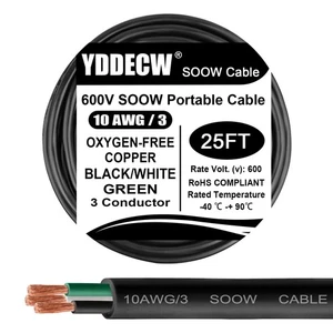 25ft 10/3 10 AWG Portable Power Cable (3 Conductor) - SOOW 600V 10 Gauge Elec... - Picture 1 of 7