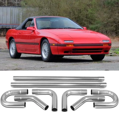 For Mazda RX7 8PCS 2.5" Stainless Steel Straight Bend Mandrel Exhaust Pipe Kit - Image 1 of 4