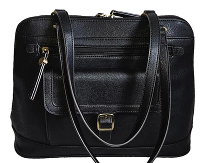 ST JOHNS BAY ЧЕРНЫЙ PU КОЖАНЫЙ МУЛЬТИ МОЛНИИ КАРМАН НАПЛЕЧНАЯ СУМКА W/CC И ДЕРЖАТЕЛЬ ТЕЛЕФОНА - Изображение 1 из 4