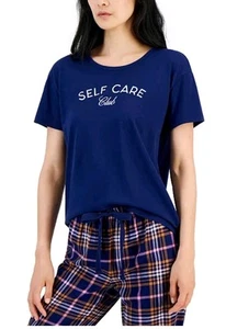 Jenni Women's Graphic-Print Crewneck Pajama Top, Self Care Club Navy Blue XL - Picture 1 of 4