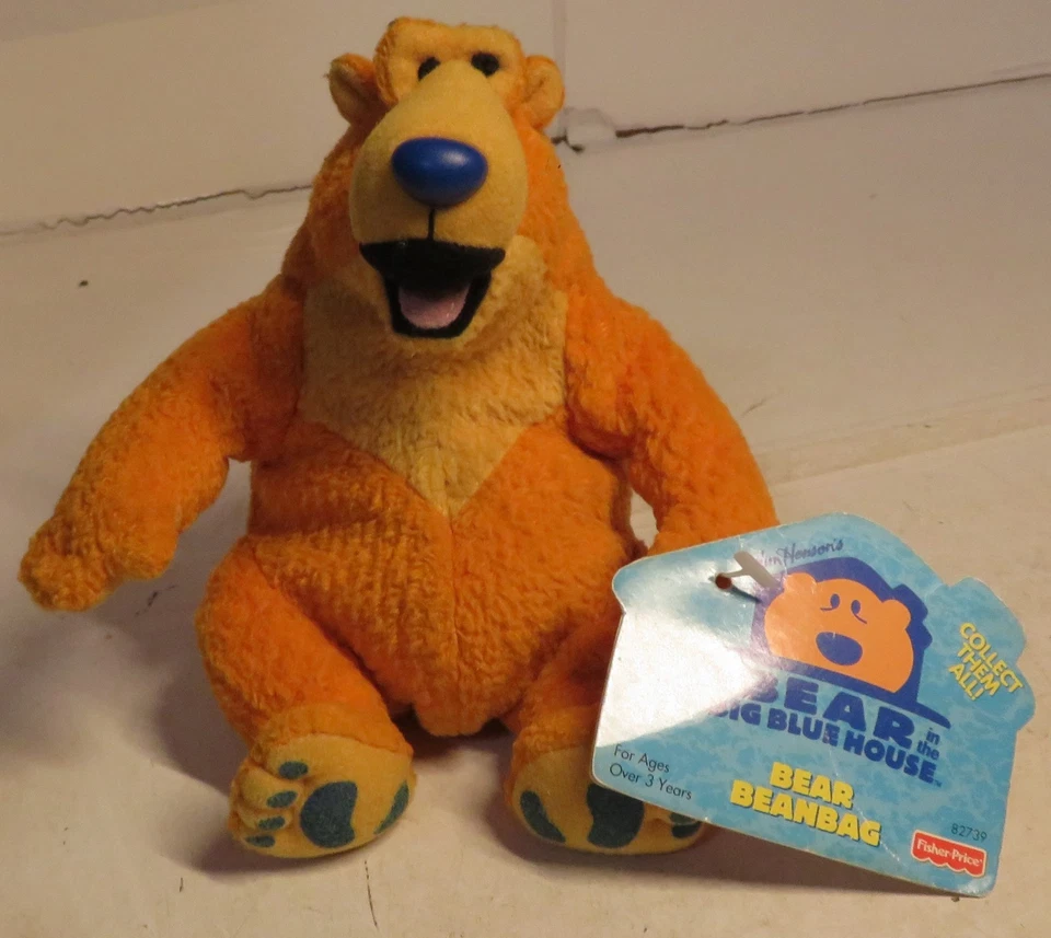 复古 BEAR In The BIG BLUE HOUSE 6 英寸 BEANBAG JIM HENSON 全新 旧货 毛绒 Stu — 第 1/4 张图片