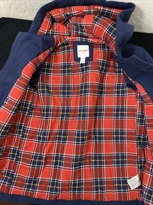 Cat & Jack Kids Navy Plaid Peacoat S 6/7 Dress Coat Zipper & Ties Hood - Picture 1 of 12