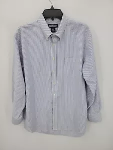 Camisa Lands End Para Hombre 16.5 32 Azul Blanco Rayas Manga Larga Abotonada Trabajo Preppy - Imagen 1 de 7