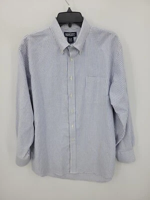 Camisa Lands End Para Hombre 16.5 32 Azul Blanco Rayas Manga Larga Abotonada Trabajo Preppy Foto 1 de 4