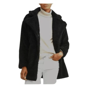 Jason Maxwell Oversized Black Faux Sherpa Teddy Coat Mid-Length Long Sleeve M - Picture 1 of 10