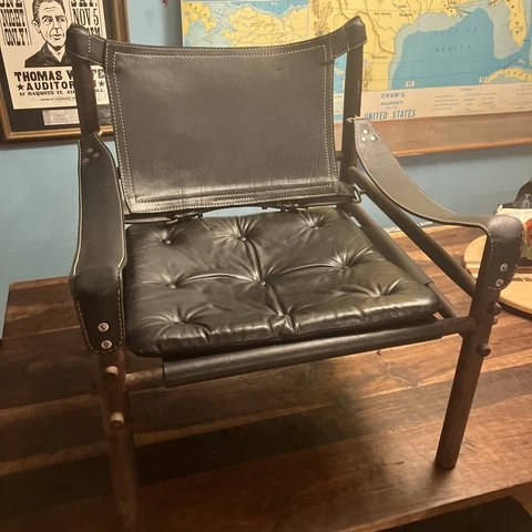 arne norelle safari sirocco Black leather chair 1960s Sweden Cover