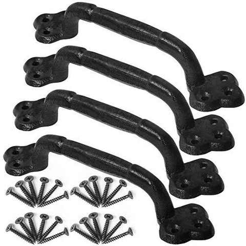 GATE HANDLE Cast Iron Sliding Barn Door Handles Pull Black 4 Pack 9" WEBI Cover