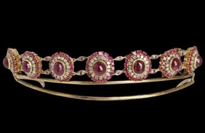 55ct Lab Rubies 8ct Diamond 925 Sterling Silver Bridal Tiara Jewelry - Picture 1 of 2