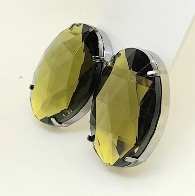 E567 light big size olive color oval shape faux glass stud post fashion earrings - Image 1 of 4