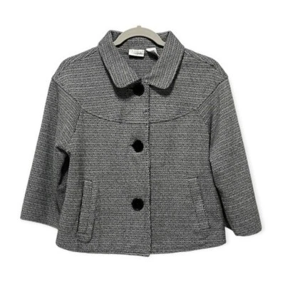 Kim Rogers Black White Button Front 3/4 Sleeve Cropped Swing Jacket Size 12P - Image 1 of 4