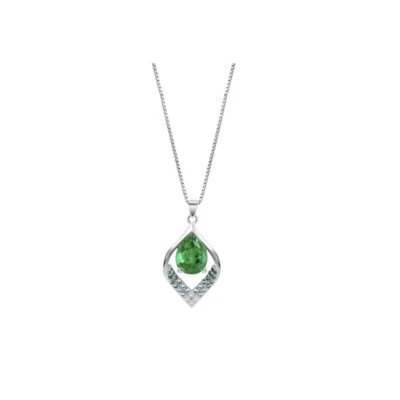 Collana Donna Lotus Silver LP3711-1/3 In Argento Con Zircone Verde A Goccia - Immagine 1 di 2