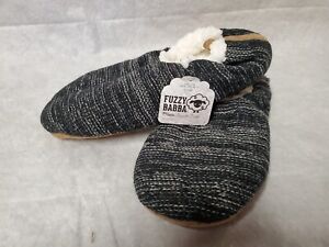 New Fuzzy Babba Men's Slipper Socks House Size L/XL (Shoe 10-12) Black Tweed