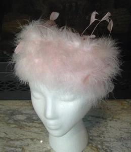 Vintage Damenhut von Midinette, rosa Federn, Audrey Hepburn 60er Jahre - Bild 1 von 7