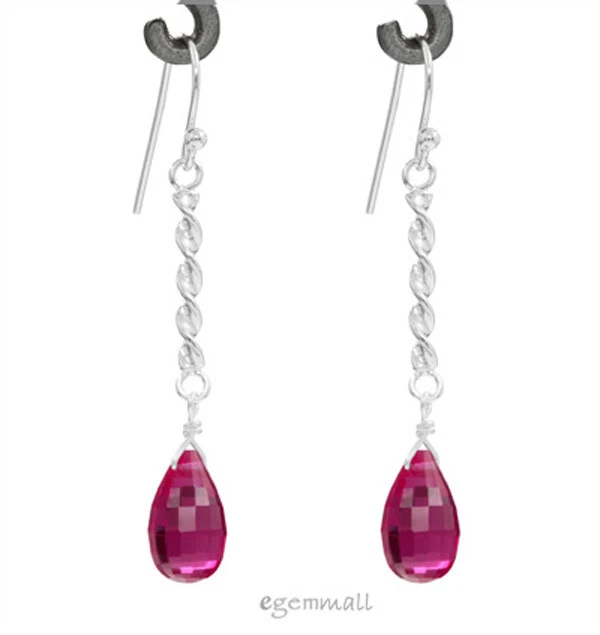 Pendientes colgantes en lágrima de plata de ley con rubí creado en laboratorio #53075 Foto 1 de 1