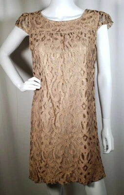 Vestido INC International Concepts Manga Gorra Crochet Marrón Forrado Crochet Talla 6 Foto 1 de 4