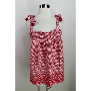 Old Navy Gingham Southwest Embroidered Smocked Tassel Straps Top XL - Picture 1 of 11