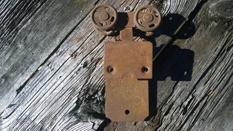 VINTAGE METAL POCKET BARN DOOR HARDWARE antique replacement part four hole wheel Cover