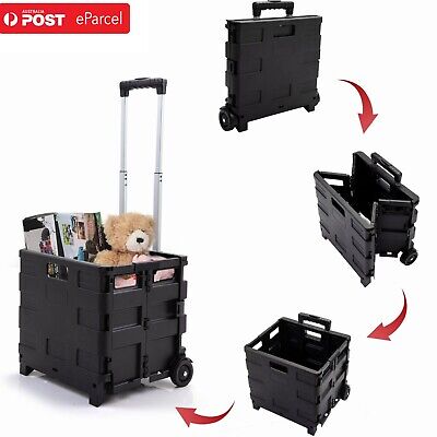 Grocery Basket Foldable Shopping Cart Trolley Pack & Roll Folding Crate Portable • 21.99$