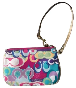BOLSO/CARTERA DE COLECCIÓN Y2K COACH SML LOGOTIPO ETIQUETA COLGANTE CREMALLERA BEIGE/ROSA - Imagen 1 de 7