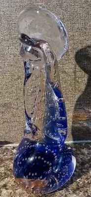 Hand blown Glass Controlled Bubble Cobalt Blue & Clear/pink Madonna Mother Mary - Image 1 of 4