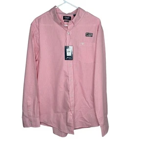 New Chaps Men’s Easy Care Button Down Plaid Shirt Long Pink White XL BNWT - Picture 1 of 5