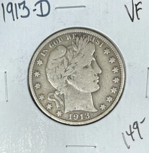 MEDIO DÓLAR DE PLATA BARBERO 1913-D ~ EN MUY BUEN ESTADO ~BONITA MONEDA~ - Imagen 1 de 2