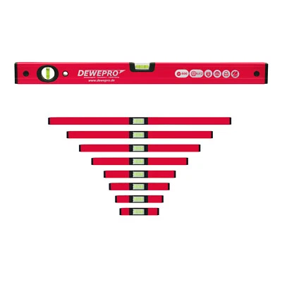 Wasserwaage 30-200cm DEWEPRO Aluminium Richtwaage Rot, 2 Libellen Griffrillen - Bild 1 von 4