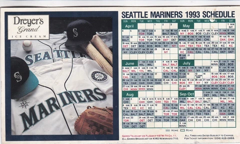 Seattle Mariners Baseball MLB 1993 Season Schedule Fridge Refrigerator Magnet Cover