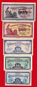 Spain, 25, 40, 50 Céntimos 1 & 2 Pesetas, (1937), CONSEJO DE ASTURIAS Y LEON - Picture 1 of 2