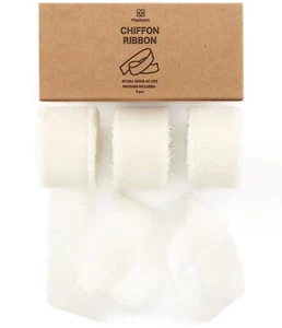 Ivory White Chiffon Silk Ribbon 1" x 21 Yd Fringe Fabric Package 3 Rolls * 7 ... - Picture 1 of 7