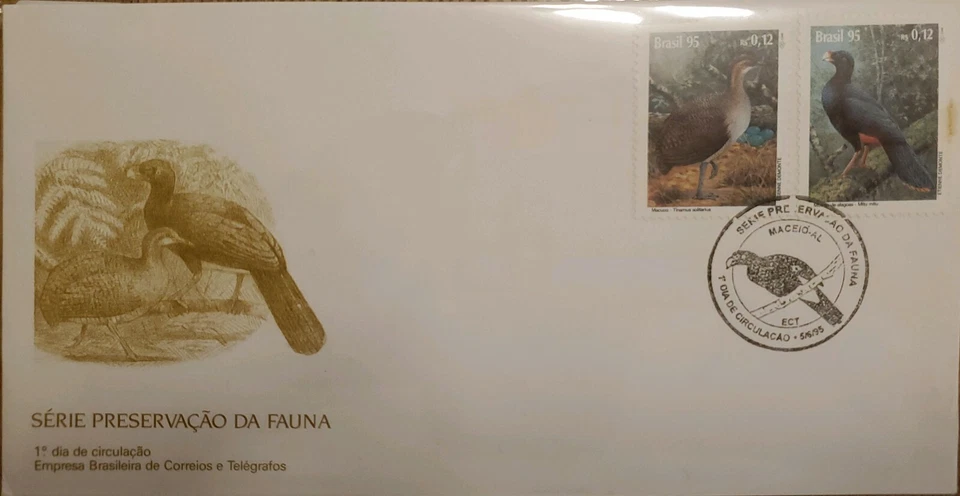 A) 1995, BRAZIL, BIRDS, DANGER OF EXTINCTION, FDC, MACUCO AND AX BEAK PAVON - Image 1 of 1