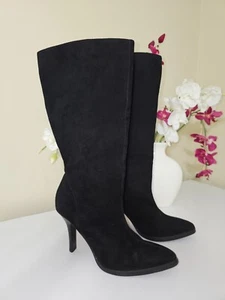 Colin Stuart Women`s Black Suede Leather Pull-On High Heel Boots Sz. 7 - Picture 1 of 20
