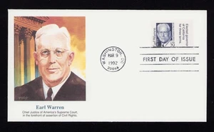 2184 Earl Warren, copertina primo giorno Great Americans, Fleetwood 1992 - Foto 1 di 2