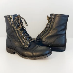 Rare Frye Tyler Double Zip Womens Lace Up Black Leather Combat Moto Boots Sz 7.5 - Picture 1 of 13