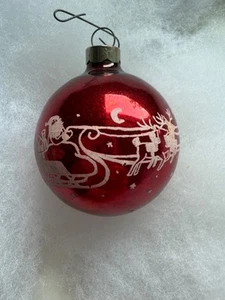 SHINY BRITE Santa Claus Sled & Reindeer Stencil Vintage Glass Christmas Ornament - Picture 1 of 6