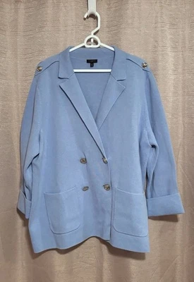 Talbots Women’s Size 2X Blue Cotton Blend Double Breasted Four Button Blazer - Image 1 of 4