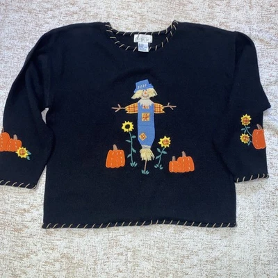 Womens 2XL Tall Black Embroidered Scarecrow/Fall Long Sleeve Vintage Granny Core - Image 1 of 4