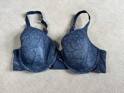 Secret Treasures 女式 36C 豪华蕾丝全覆盖 T 恤文胸蓝色 — 第 1/4 张图片