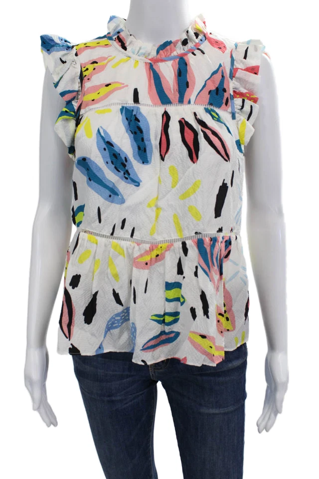 Blusa Marie Oliver Mujer Seda Sin Mangas Cuello Alto Gráfico Negra Talla S Foto 1 de 4