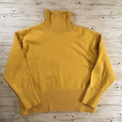 Suéter feminino Ann Taylor grande amarelo mostarda gola alta com nervuras mistura de algodão - Imagem 1 de 4