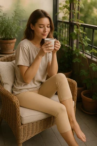 Damen 3/4 Capri Länge Nude Cropped Legging Dreiviertel Baumwolle Hose Leggy - Bild 1 von 5