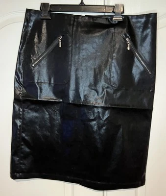 Kate & Mallory Faux Leather Black Pencil Skirt 16 Front Zip Pockets Goth NEW - Изображение 1 из 4