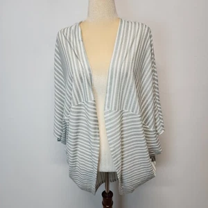 Live Well grün gestreifter Kimono Longline Strickjacke Gr. XL Dolmanärmel offen  - Bild 1 von 11