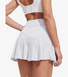 HYZ Women’s Athletic Ruffle Hem Tennis Skirt, White, Large - Picture 1 of 3