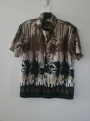 Camisa De Patinaje Hawaiana Gotcha De Colección Para Hombres L Gris Negro Marrón Banda Punk Palma Foto 1 de 3