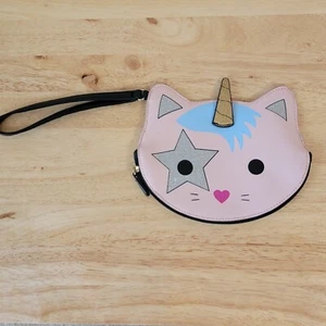 Luv Betsey Johnson Pink Unikitty Unicorn Cat Wristlet Coin Purse Pouch Glitter - Picture 1 of 6