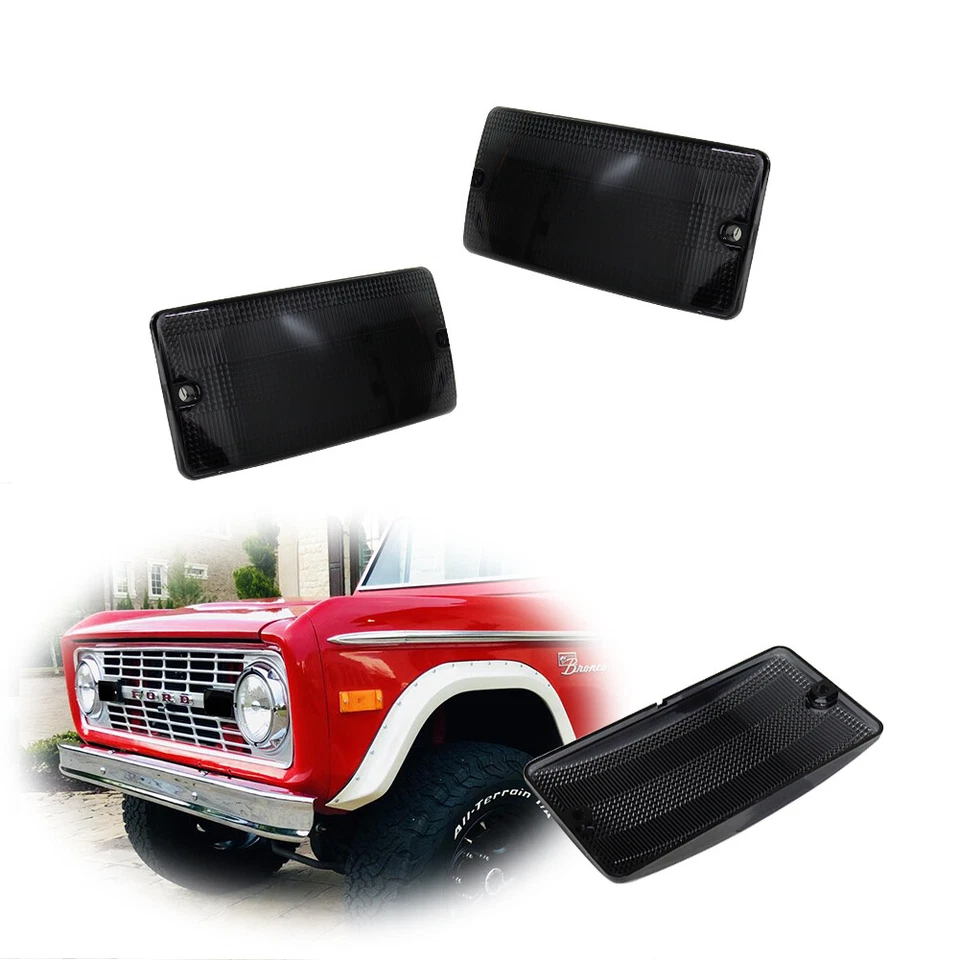 Kit de carcasas de luces de señal de giro de parrilla delantera con lente ahumada para Ford Bronco 1969-1977 Foto 1 de 4
