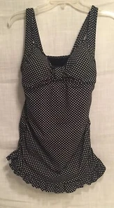 Costume da bagno Lands End Swim Tankini taglia 8 DD nero bianco orlo a pois increspato - Foto 1 di 7