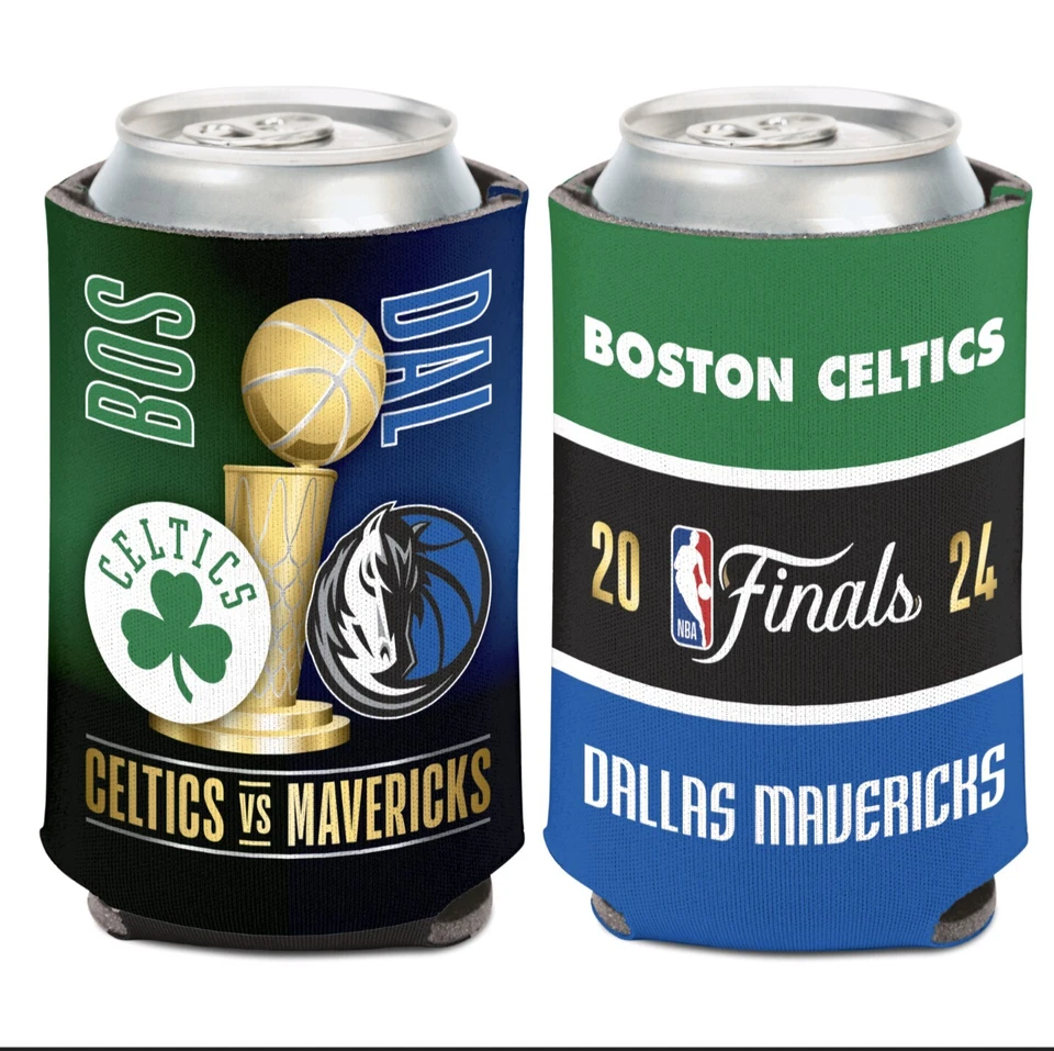 DALLAS MAVERICKS BOSTON CELTICS DUELING CAN COOZIE COOLER HOLDER 2024 NBA FINALS - Image 1 of 1